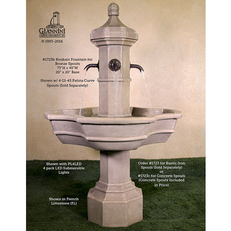 Elegant Roubaix Concrete Outdoor Fountain with Stylish Spouts