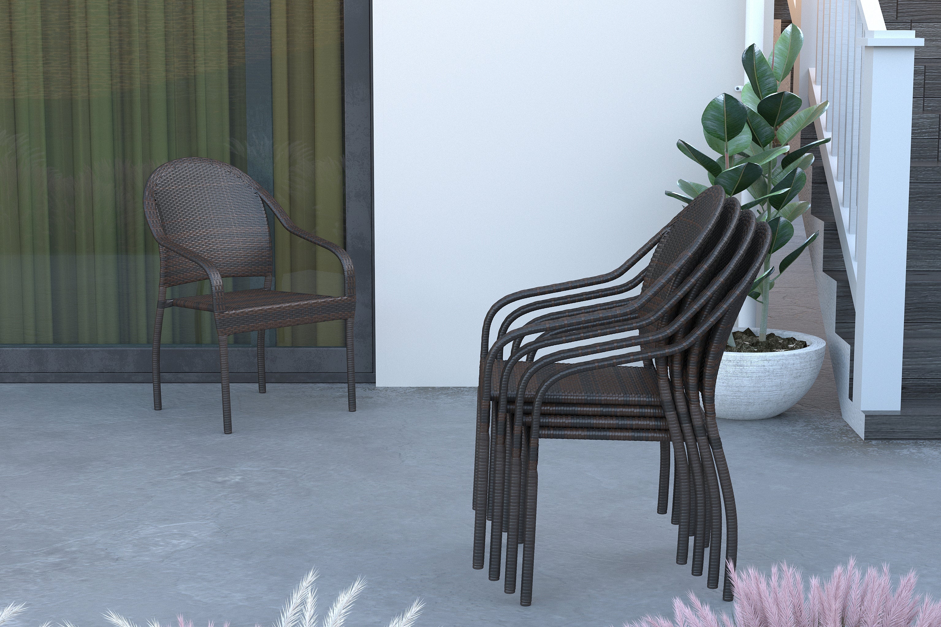 Balkene Home Rhodos Café Stacking Chair in Mocha All-weather Wicker - 4pk | 63490