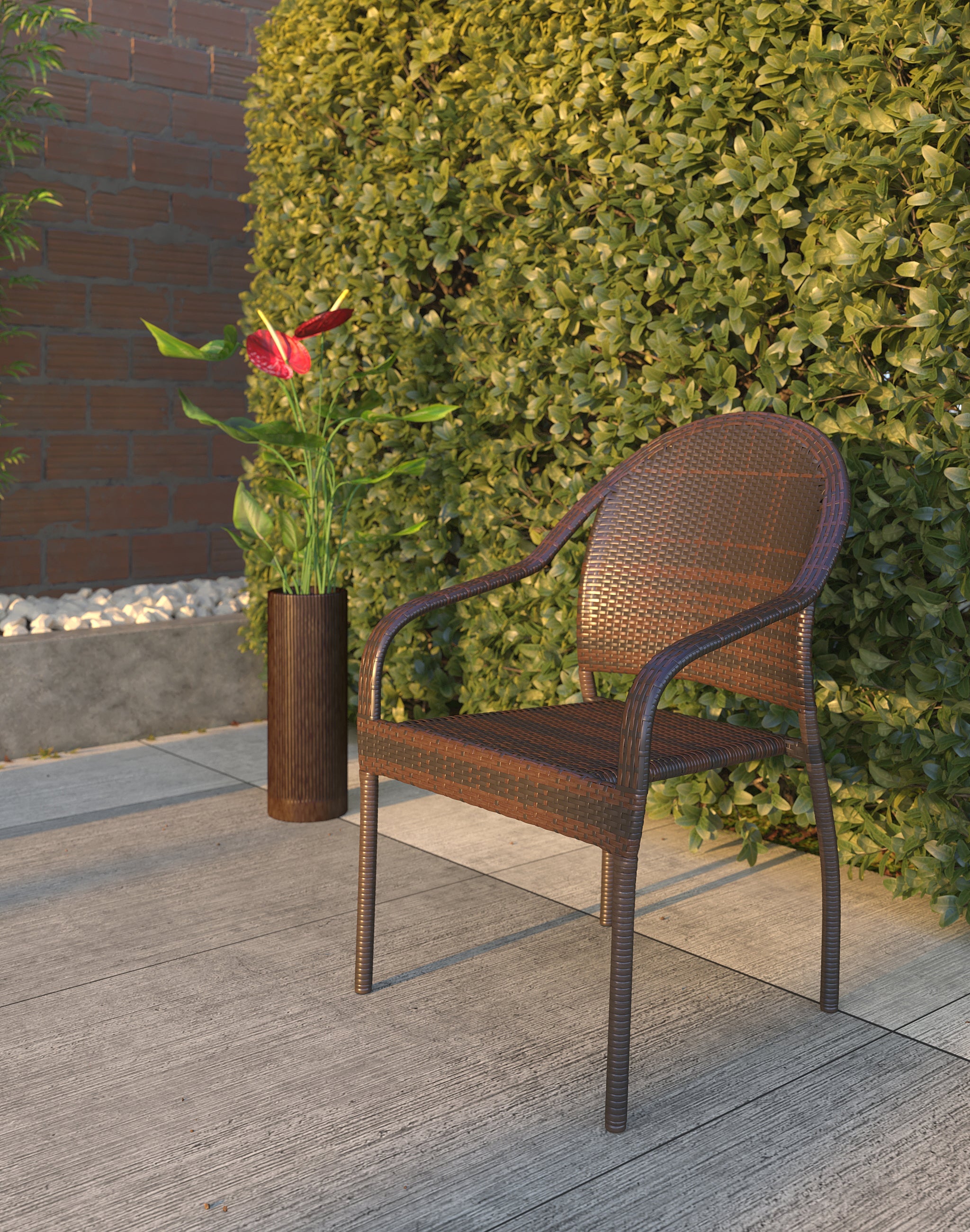 Balkene Home Rhodos Café Stacking Chair in Mocha All-weather Wicker - 4pk | 63490
