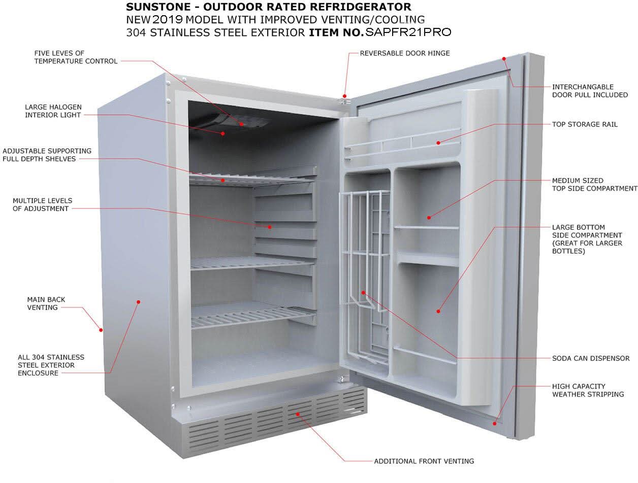 Sunstone 21" Stainless Steel Outdoor Rated Refrigerator - SAPFR21PRO