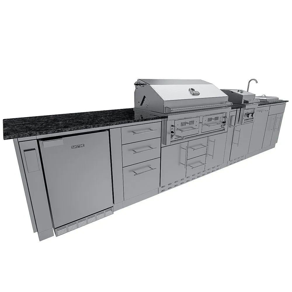 Sunstone Grills THE DALLAS 14 Foot Outdoor Cabinet Island Package with the Largest Gas Hybrid Charcoal Grill – SCPDALLAS14
