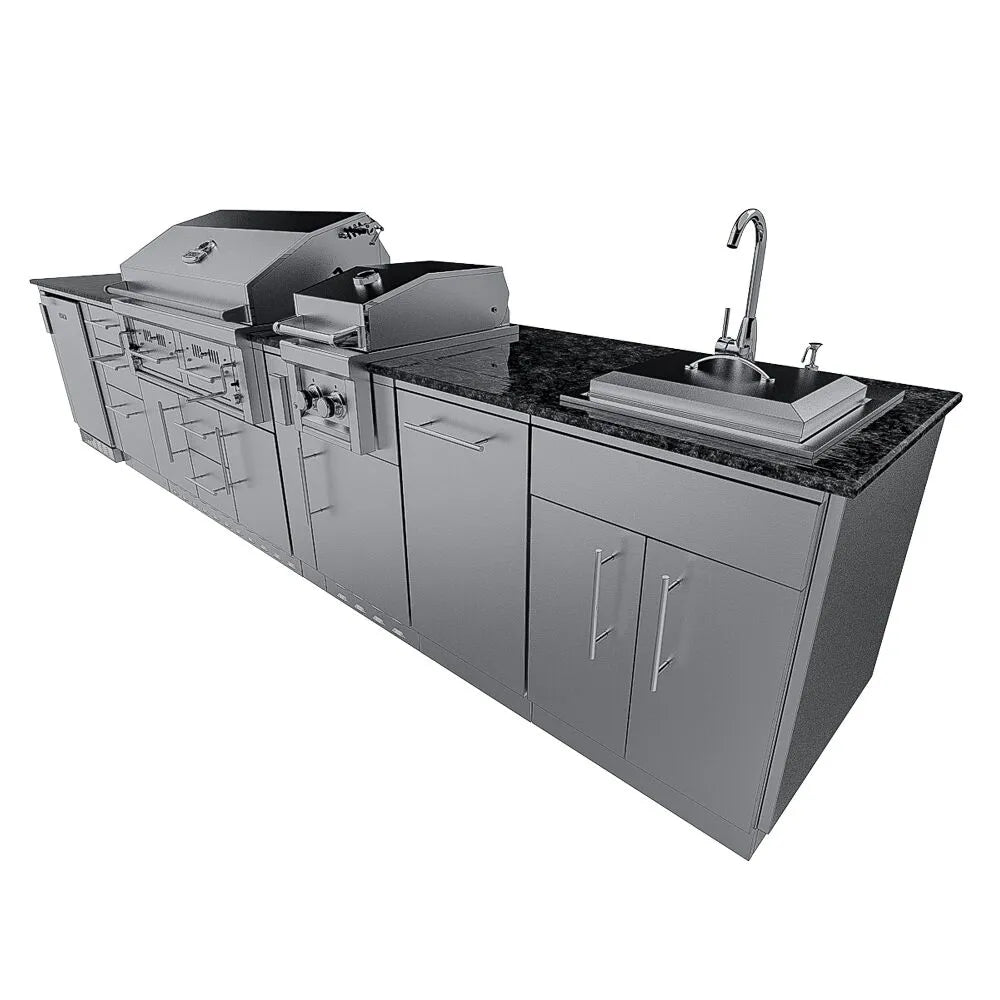 Sunstone Grills THE DALLAS 14 Foot Outdoor Cabinet Island Package with the Largest Gas Hybrid Charcoal Grill – SCPDALLAS14