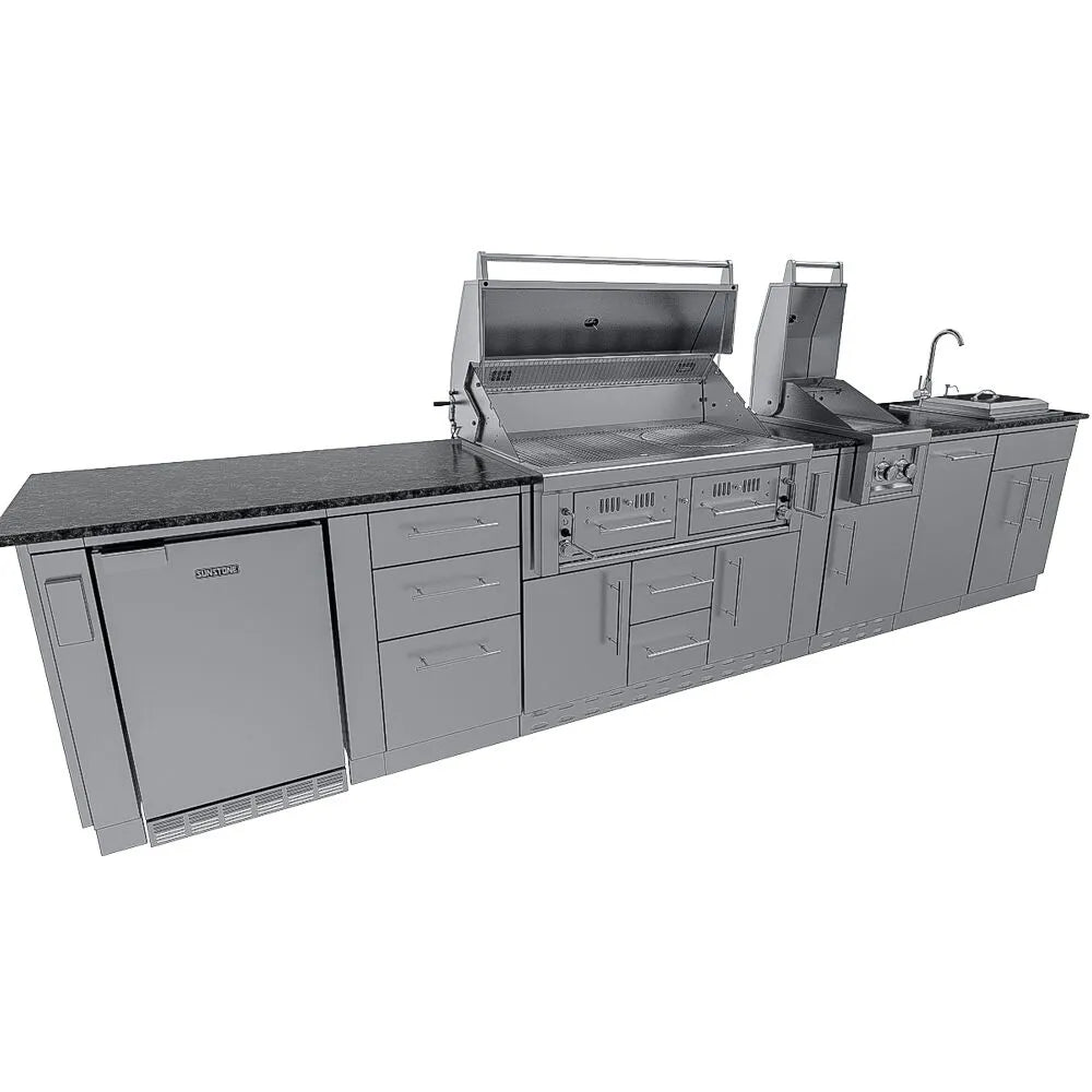 Sunstone Grills THE DALLAS 14 Foot Outdoor Cabinet Island Package with the Largest Gas Hybrid Charcoal Grill – SCPDALLAS14