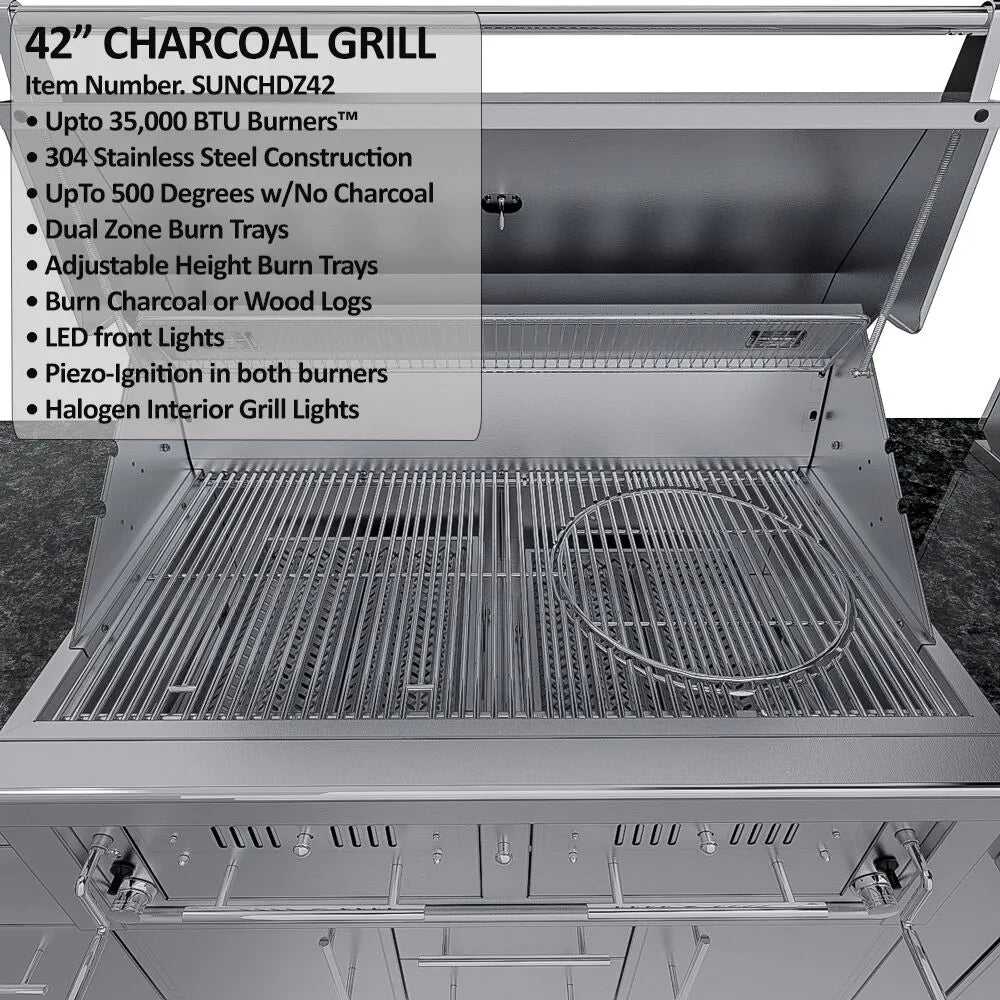 Sunstone Grills THE DALLAS 14 Foot Outdoor Cabinet Island Package with the Largest Gas Hybrid Charcoal Grill – SCPDALLAS14