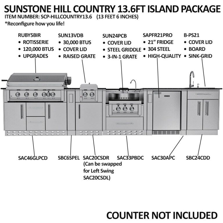 Sunstone Grills THE HILL COUNTRY 13 Foot 6 Island Package – SCPHILLCOUNTRY13.6
