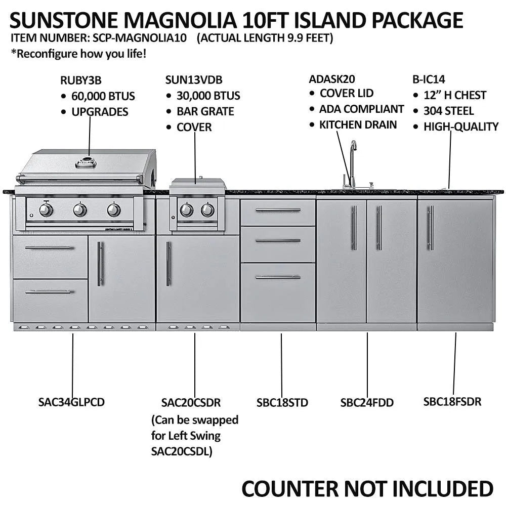 Sunstone Grills THE MAGNOLIA 10FT ADA-Compliant Cabinet Island Package – SCPMAGNOLIA10