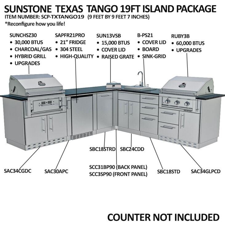 Sunstone Grills THE TEXAS TANGO 19FT Outdoor Cabinet large Island Package – SCPTXTANGO19