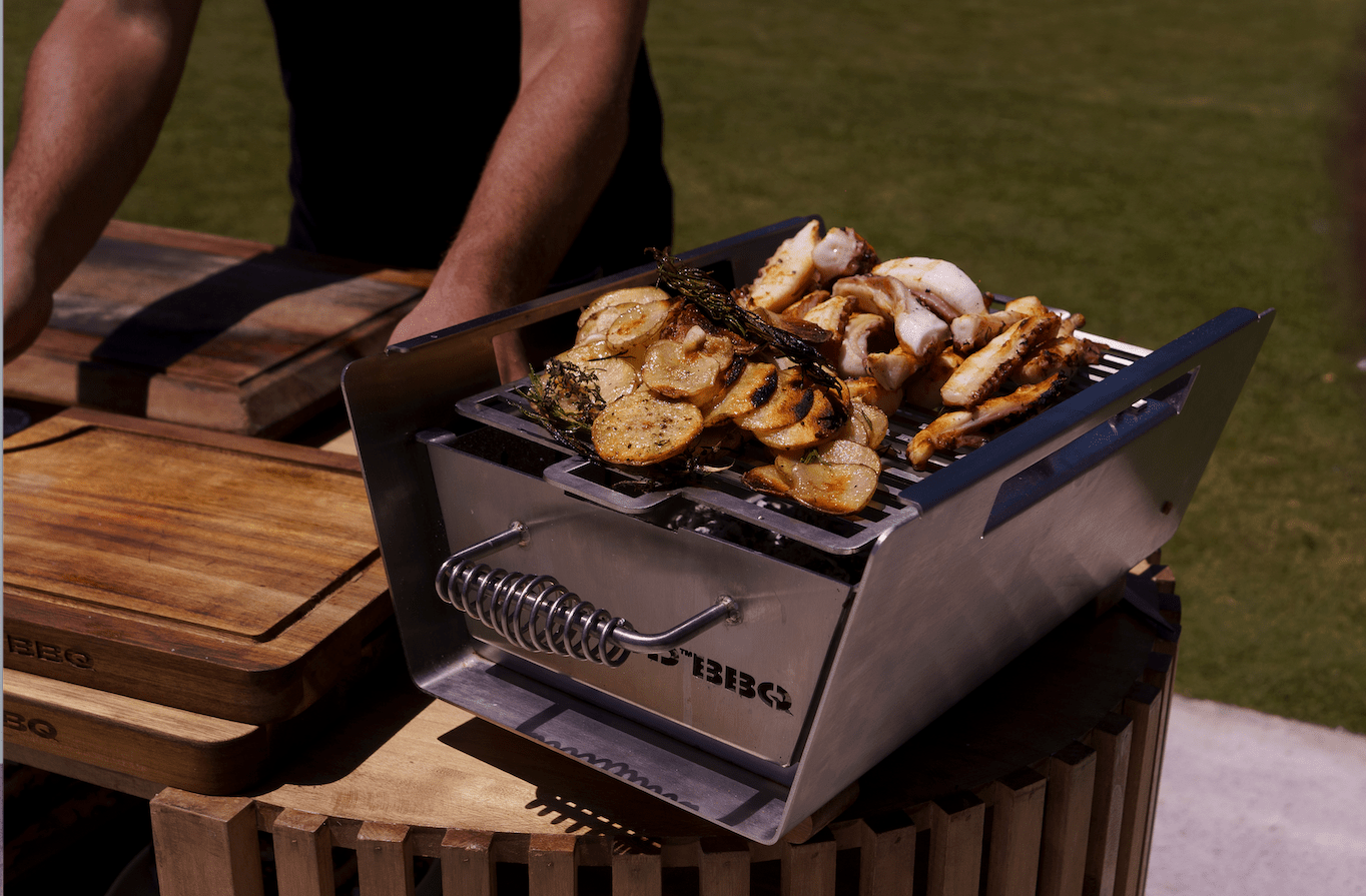 Tagwood BBQ Table Top Warming Brazier | Stainless steel and Acacia wood  | BBQ07SS--