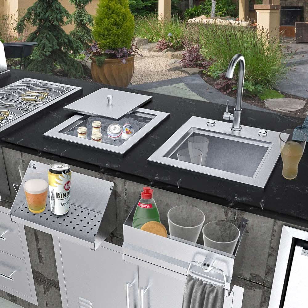 Sunstone 15 Inch Texan Series Over Under Bar Sink with Cold Water Faucet and Basin Cover - TEX-15SK