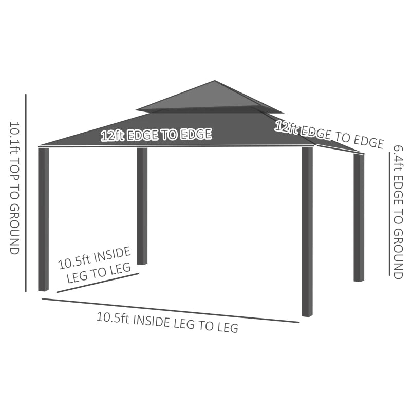Outsunny 12' x 12' Hardtop Gazebo with Curtains and Netting, Permanent Pavilion Metal Double Roof Gazebo Canopy with Aluminum Frame-Coffee