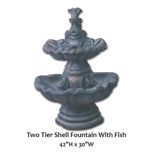Elegant Two-Tier Shell Fountain Featuring Graceful Fish