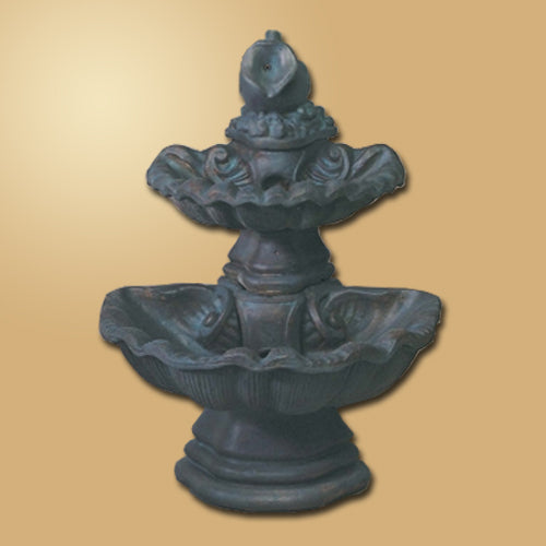 Elegant Two-Tier Shell Fountain Featuring an Inviting Water Pitcher
