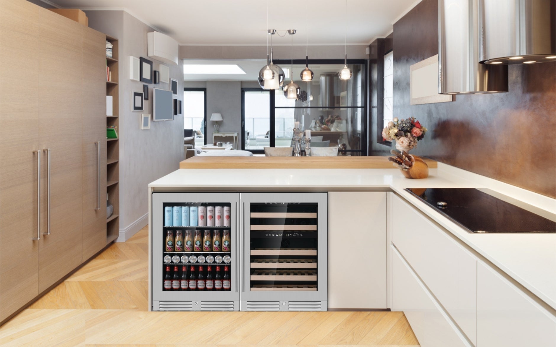 KingsBottle 48 Inch Glass Door Wine And Beverage Fridge Center Built In - KBU50BW3