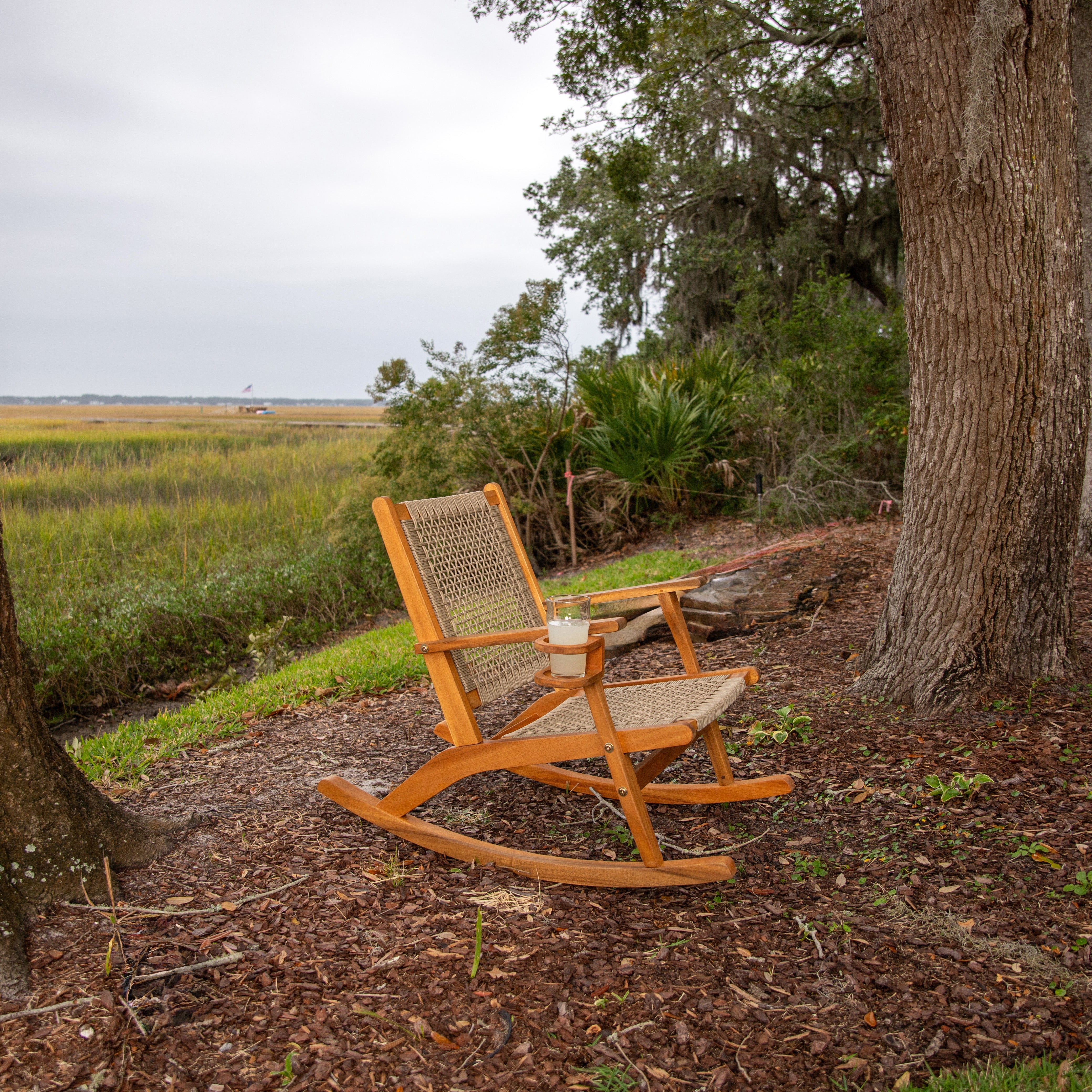 Balkene Home Vega Outdoor Rocking Chair with Beverage Holder | 65245