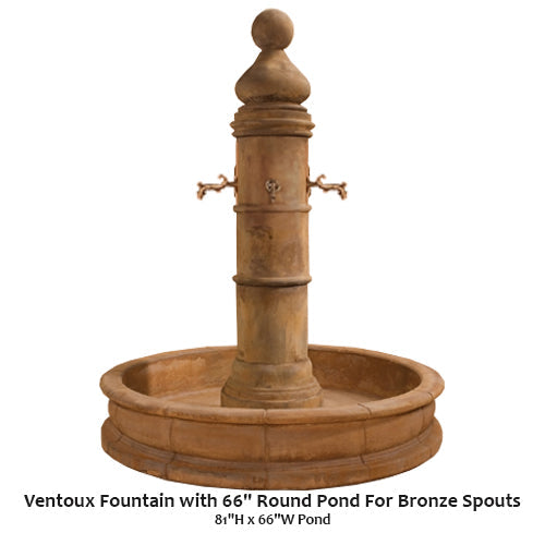 Giannini Garden Elegant Ventoux Fountain with 66" Round Pond and Stunning Bronze Spouts
