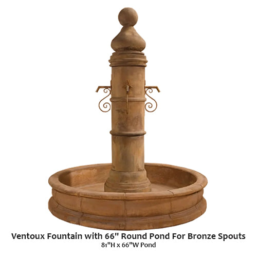 Giannini Garden Elegantly Designed Ventoux Fountain with 66" Round Pond and Charming Rustic Iron Spouts