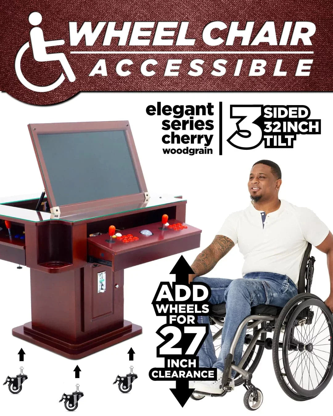 Creative Arcades Elegant Tilt Cherrywood Cocktail Arcade Machine