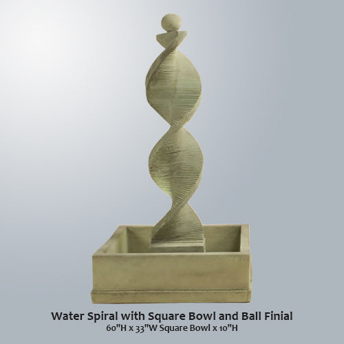 Giannini Garden Elegant Water Spiral with Square Bowl and Decorative Ball Finial