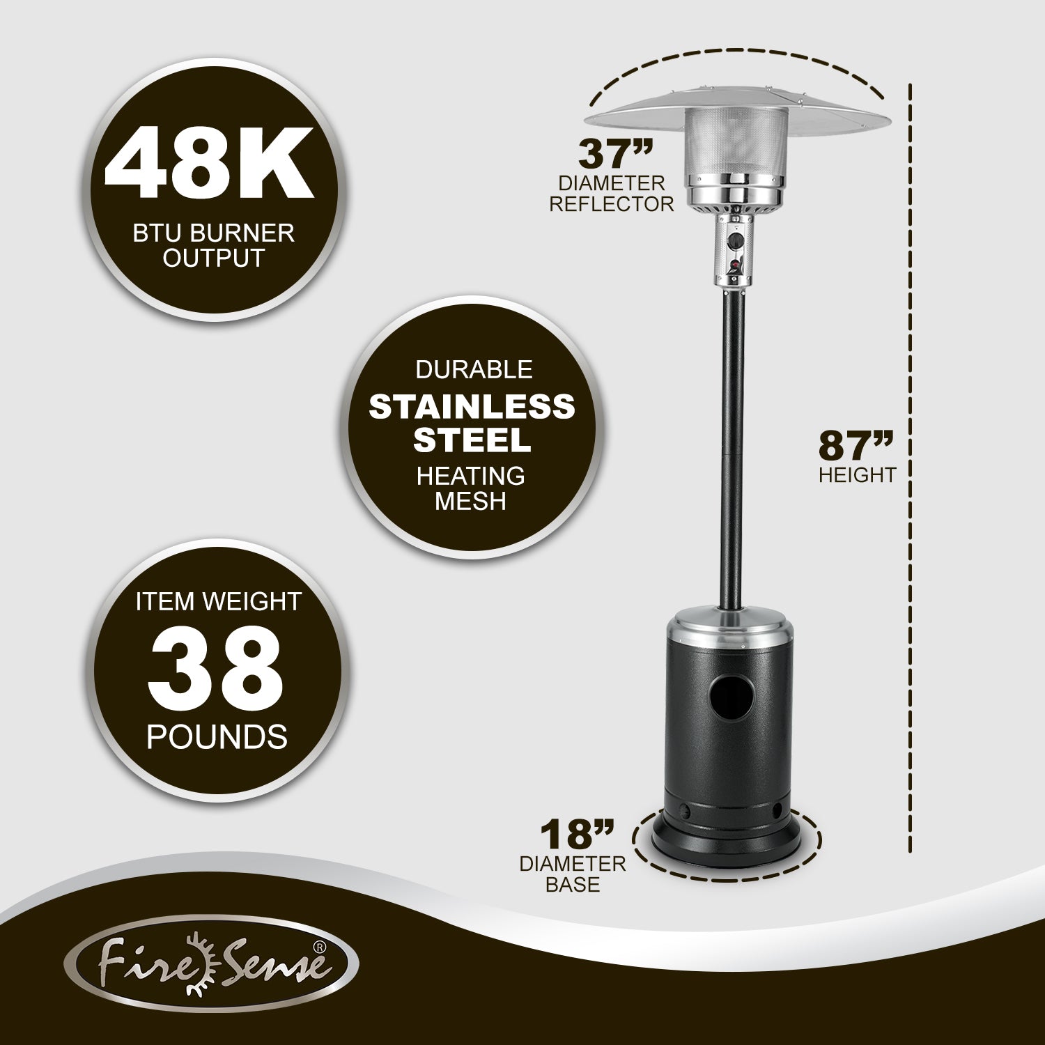 Fire Sense Onyx and Stainless Steel Finish Patio Heater | 63009