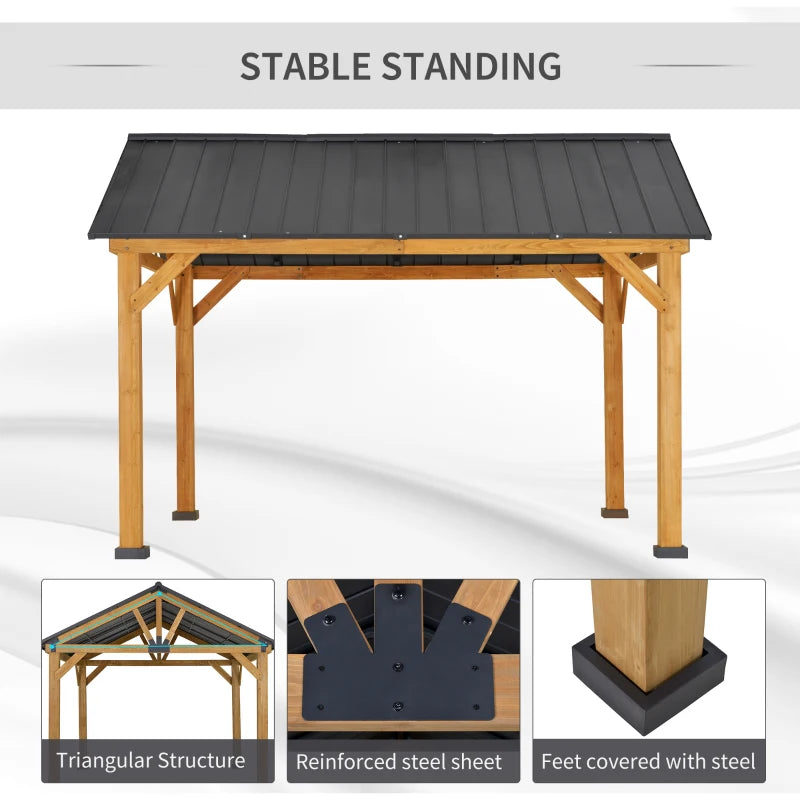 Outsunny 11' x 13' Hardtop Gazebo with Galvanized Steel Roof, Wooden Frame, Permanent Pavilion Outdoor Gazebo