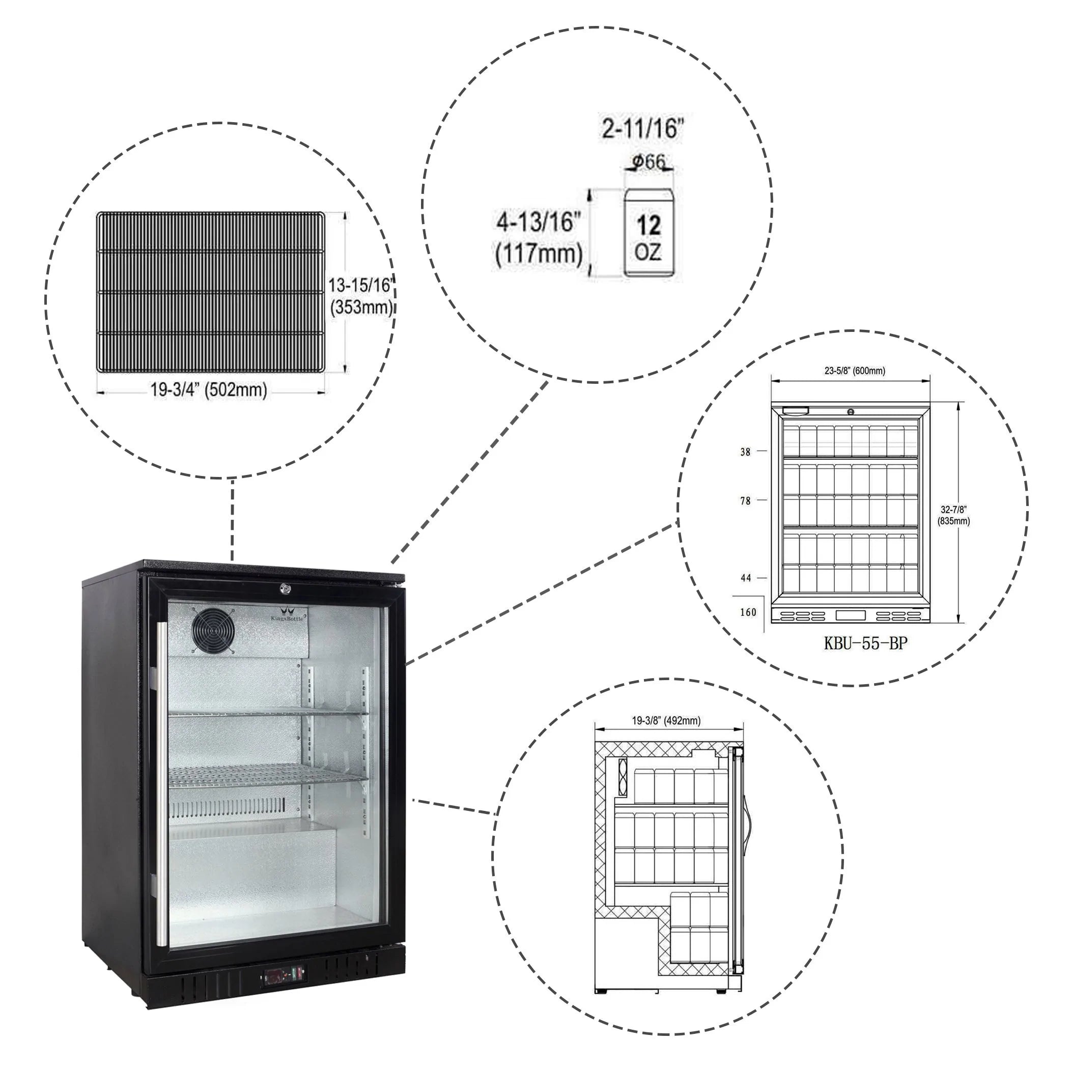 KingsBottle 24" Glass Door Back Bar Beer Fridge - KBU55BP