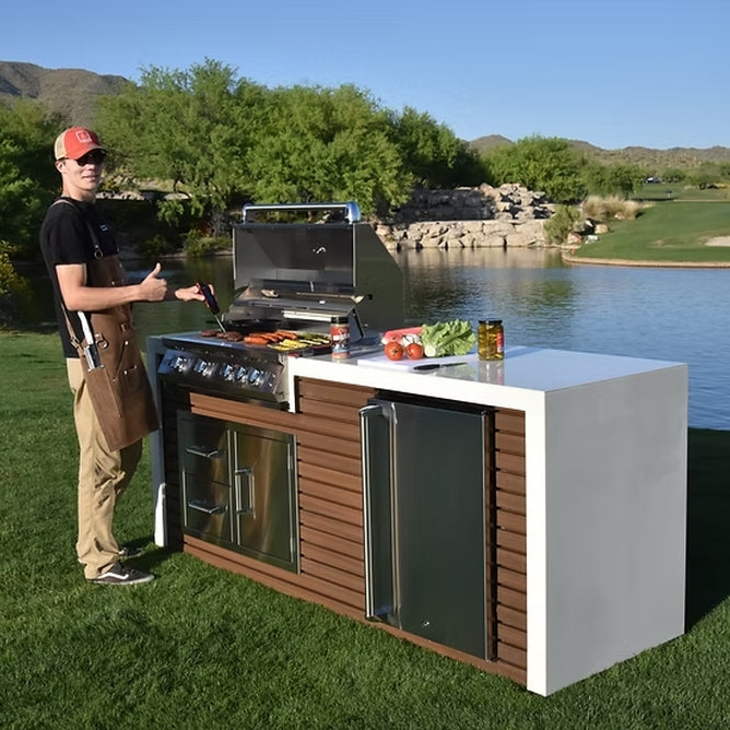 KoKoMo Professional Shiplap Outdoor Kitchen - KoKoMo Grill With Waterfall Edge