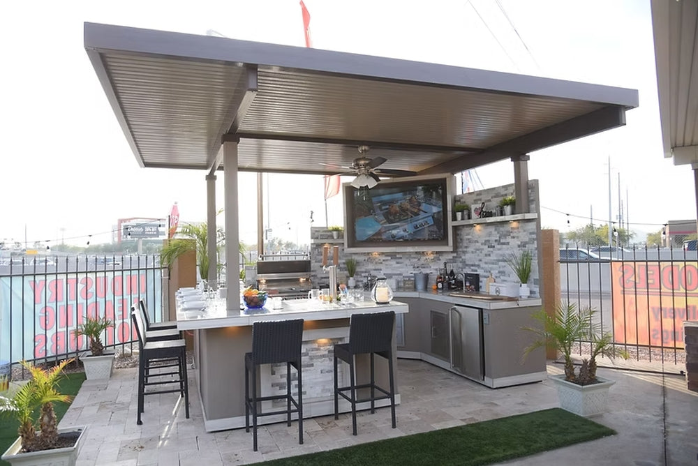KoKoMo Bermuda BBQ Island with Oversized TV & Firepit