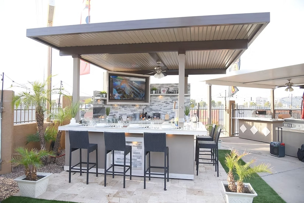 KoKoMo Bermuda BBQ Island with Oversized TV & Firepit