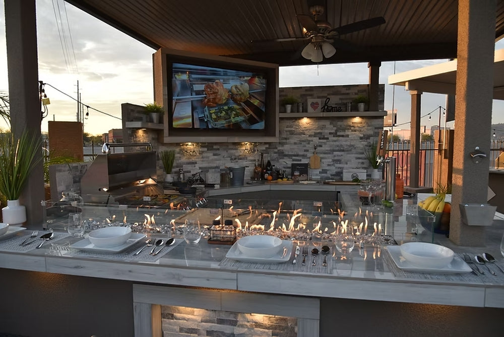 KoKoMo Bermuda BBQ Island with Oversized TV & Firepit