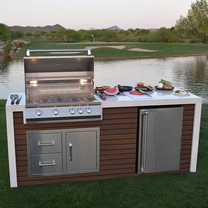 KoKoMo Professional Shiplap Outdoor Kitchen - KoKoMo Grill With Waterfall Edge