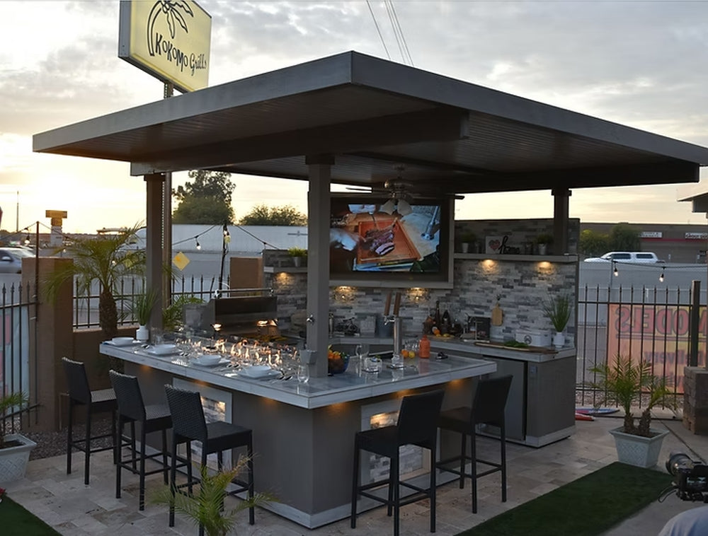 KoKoMo Bermuda BBQ Island with Oversized TV & Firepit