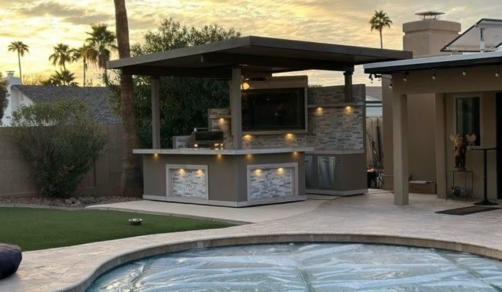 KoKoMo Bermuda BBQ Island with Oversized TV & Firepit