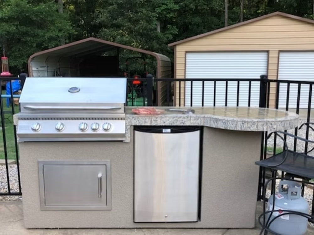 KoKoMo Maui 7'6" BBQ Island with 33" Round Bar and Built-In Grill