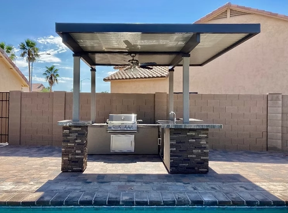 KoKoMo Aruba BBQ Island with 12' x 12' Aluminum Pergola