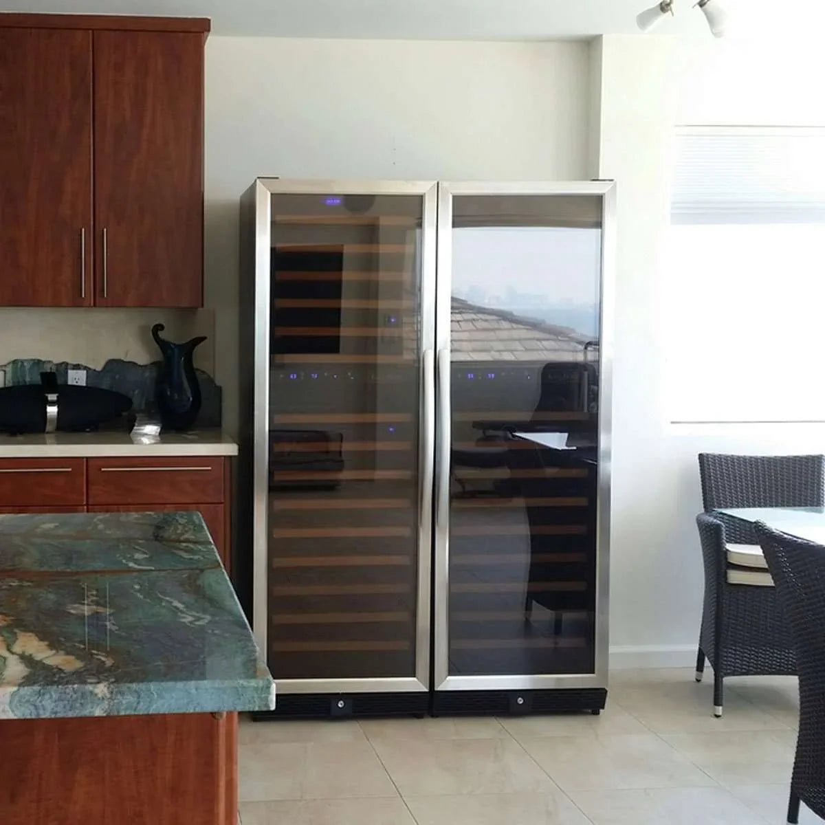 KingsBottle 72" Tall Beer And Wine Refrigerator Combo With Glass Door with Stainless Steel Trim - KBU170BW3