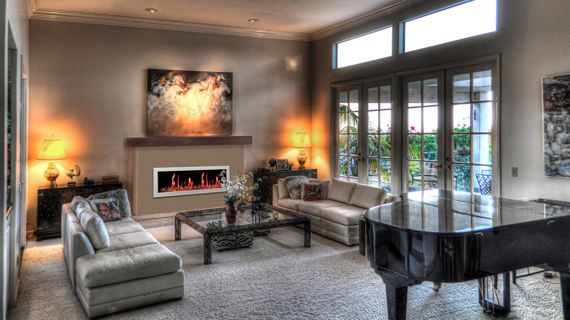 Litedeer Homes Gloria II 58-inch Seamless Push-in White Frame Electric Fireplace with Reflective Fire Glass ZEF58VAW