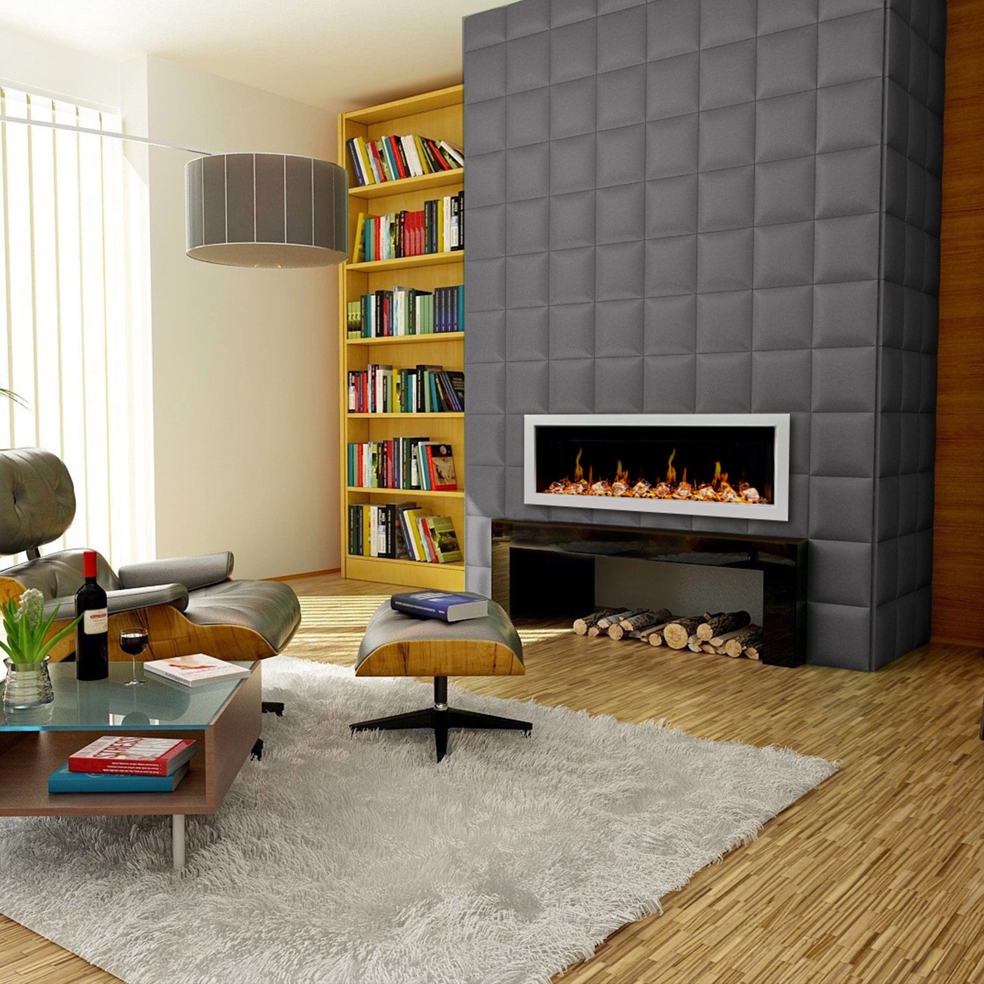 Litedeer Homes Gloria II 58-inch Seamless Push-in White Frame Electric Fireplace with Reflective Fire Glass ZEF58VAW