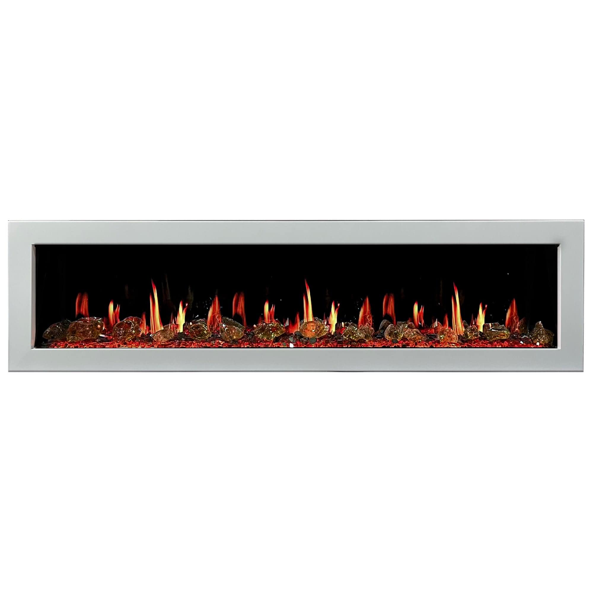 Litedeer Homes Gloria II 68-inch Seamless Push-in White Frame Electric Fireplace with Reflective Fire Glass ZEF68XAW