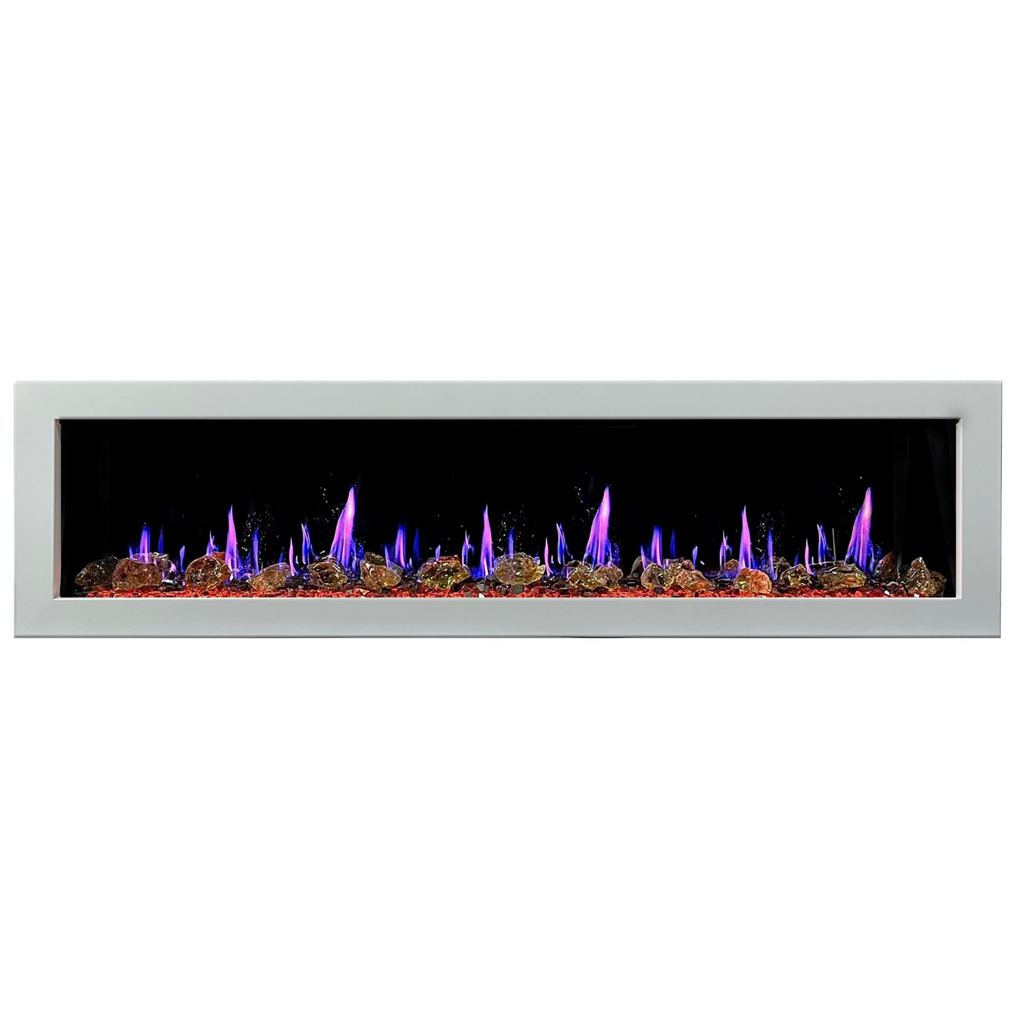 Litedeer Homes Gloria II 68-inch Seamless Push-in White Frame Electric Fireplace with Reflective Fire Glass ZEF68XAW