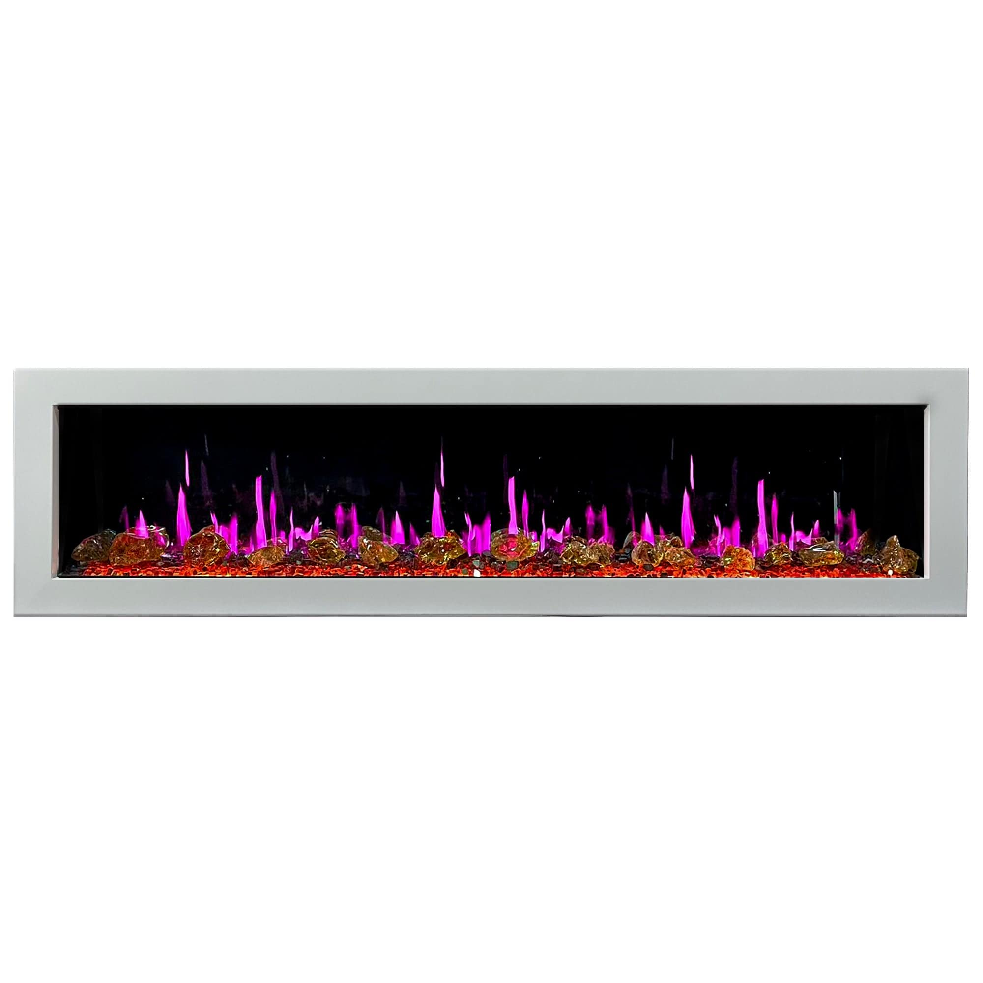 Litedeer Homes Gloria II 68-inch Seamless Push-in White Frame Electric Fireplace with Reflective Fire Glass ZEF68XAW