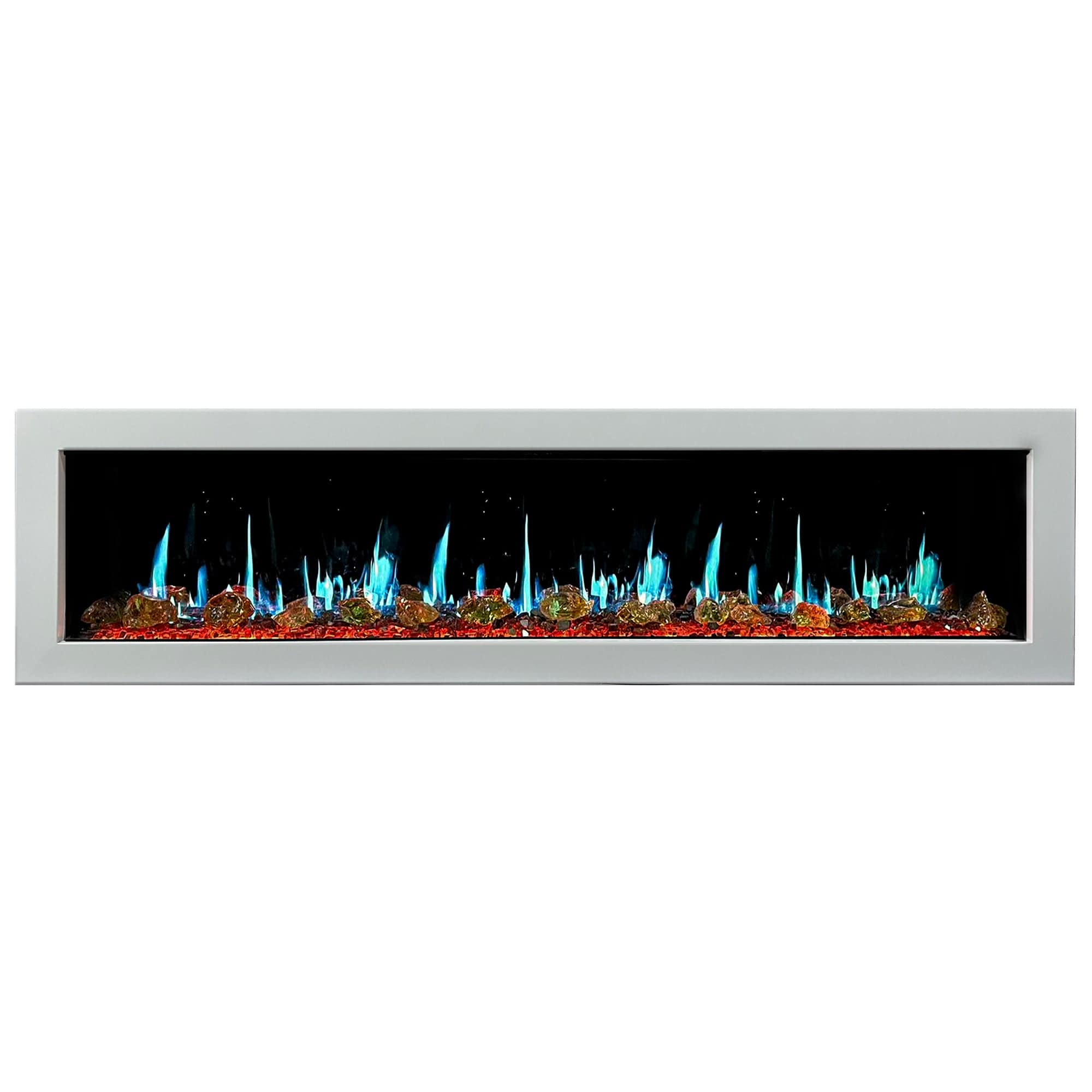 Litedeer Homes Gloria II 68-inch Seamless Push-in White Frame Electric Fireplace with Reflective Fire Glass ZEF68XAW