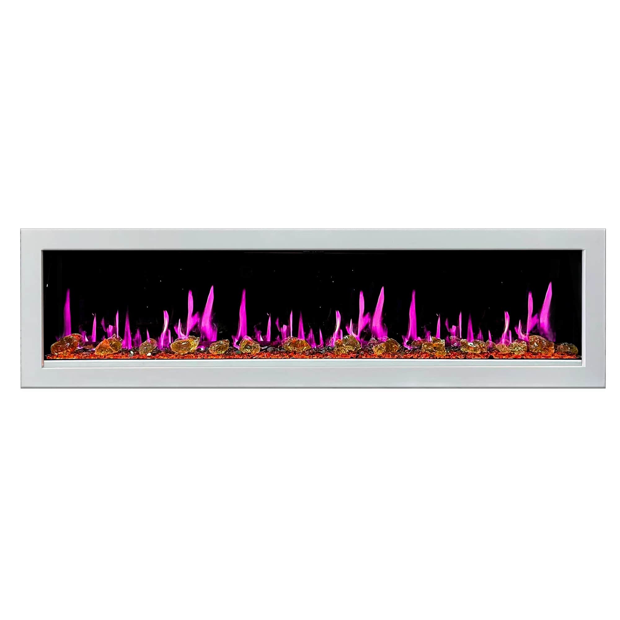Litedeer Homes Gloria II 78-inch Seamless Push-in White Frame Electric Fireplace with Reflective Fire Glass ZEF78VAW