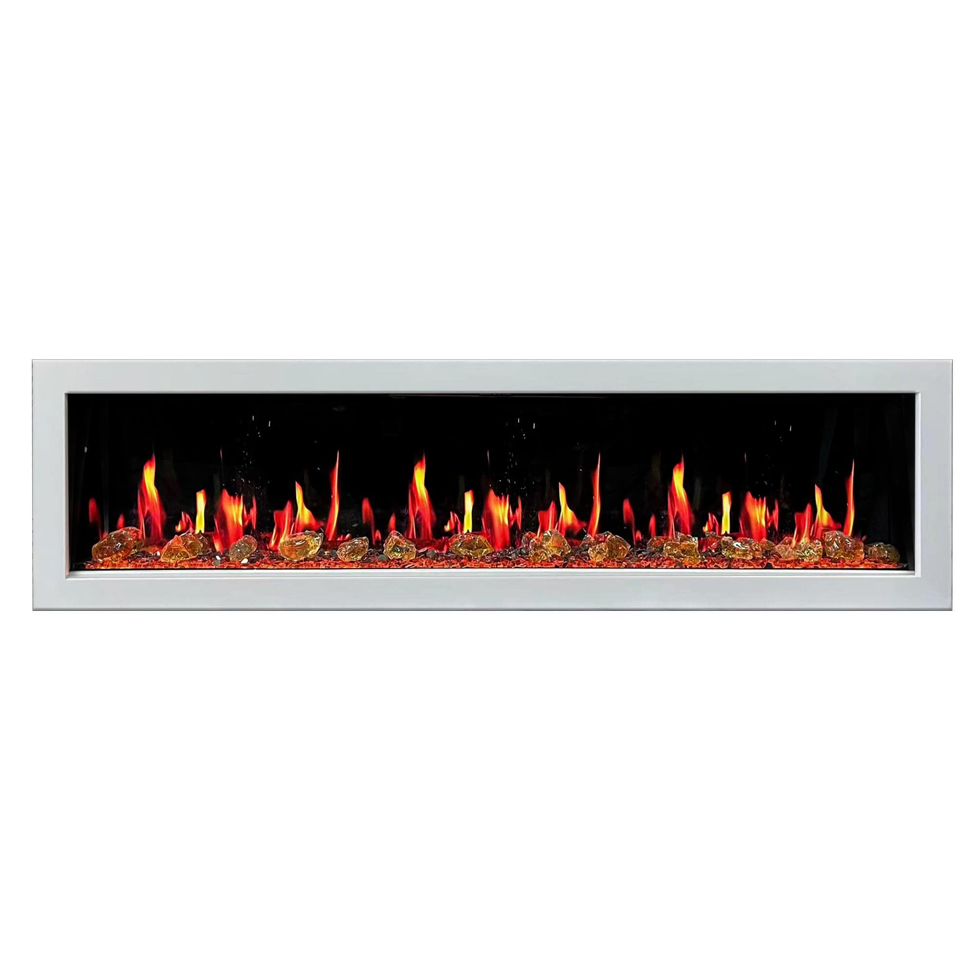 Litedeer Homes Gloria II 78-inch Seamless Push-in White Frame Electric Fireplace with Reflective Fire Glass ZEF78VAW