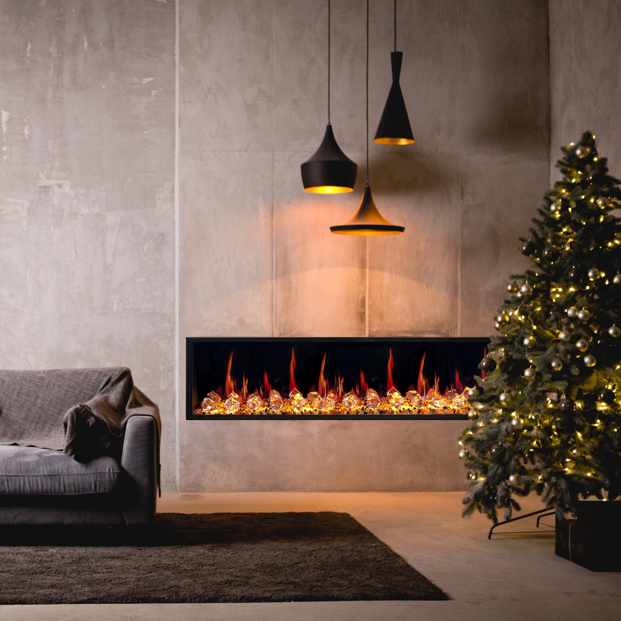 Litedeer Homes Latitude 75-inch Ultra Slim Built-in Electric Fireplace with Acrylic Crushed Ice Rocks ZEF75VC