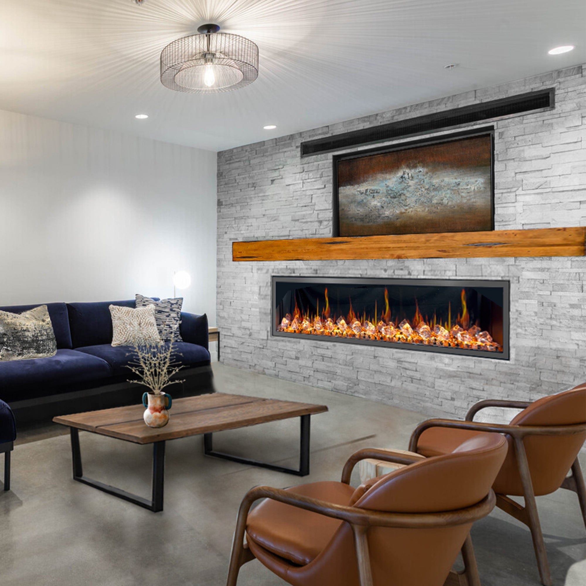 Litedeer Homes Latitude 75-inch Ultra Slim Built-in Electric Fireplace with Acrylic Crushed Ice Rocks ZEF75VC