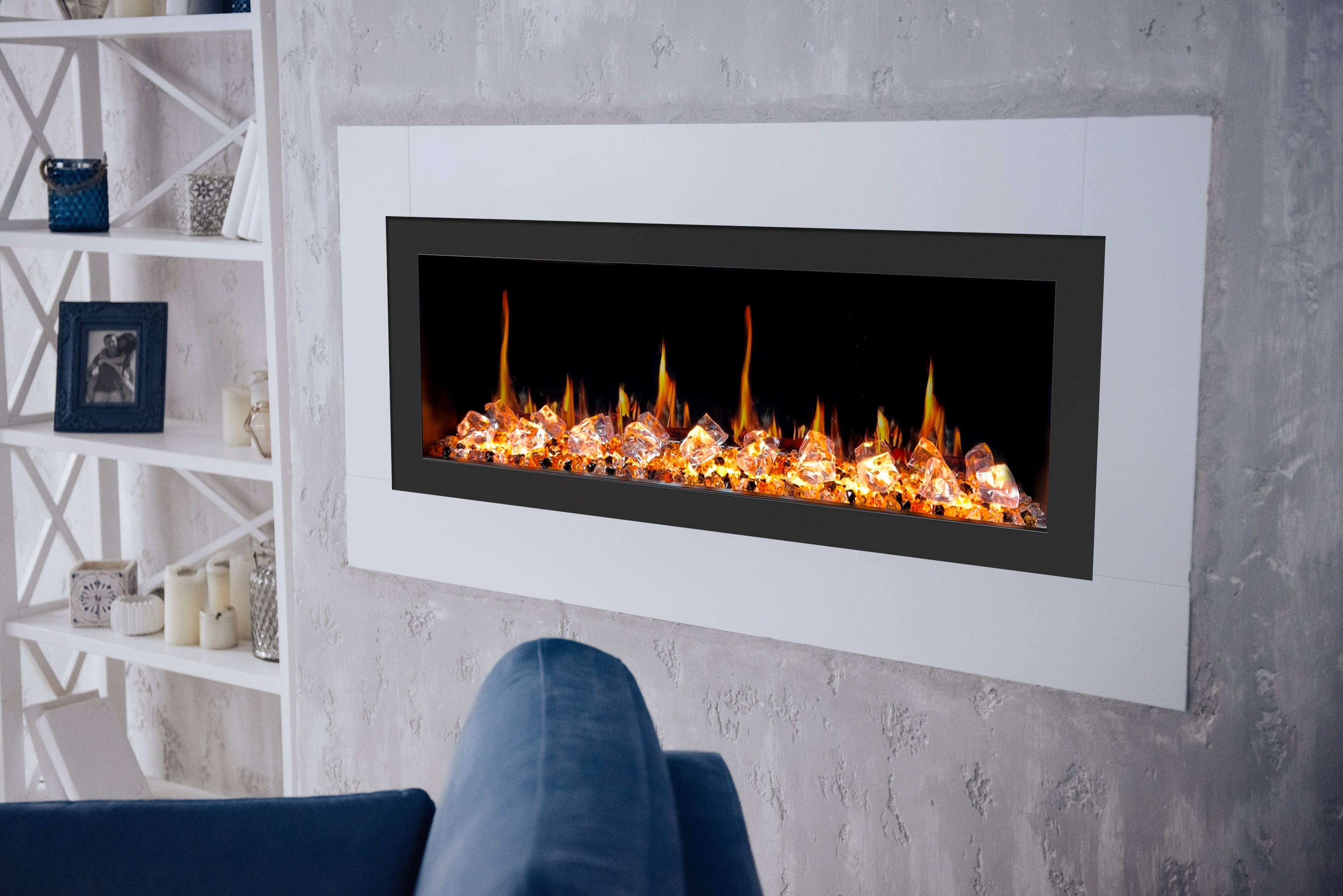 Litedeer Homes Latitude II 48-inch Seamless Push-in Electric Fireplace with Acrylic Crushed Ice Rocks ZEF48XC