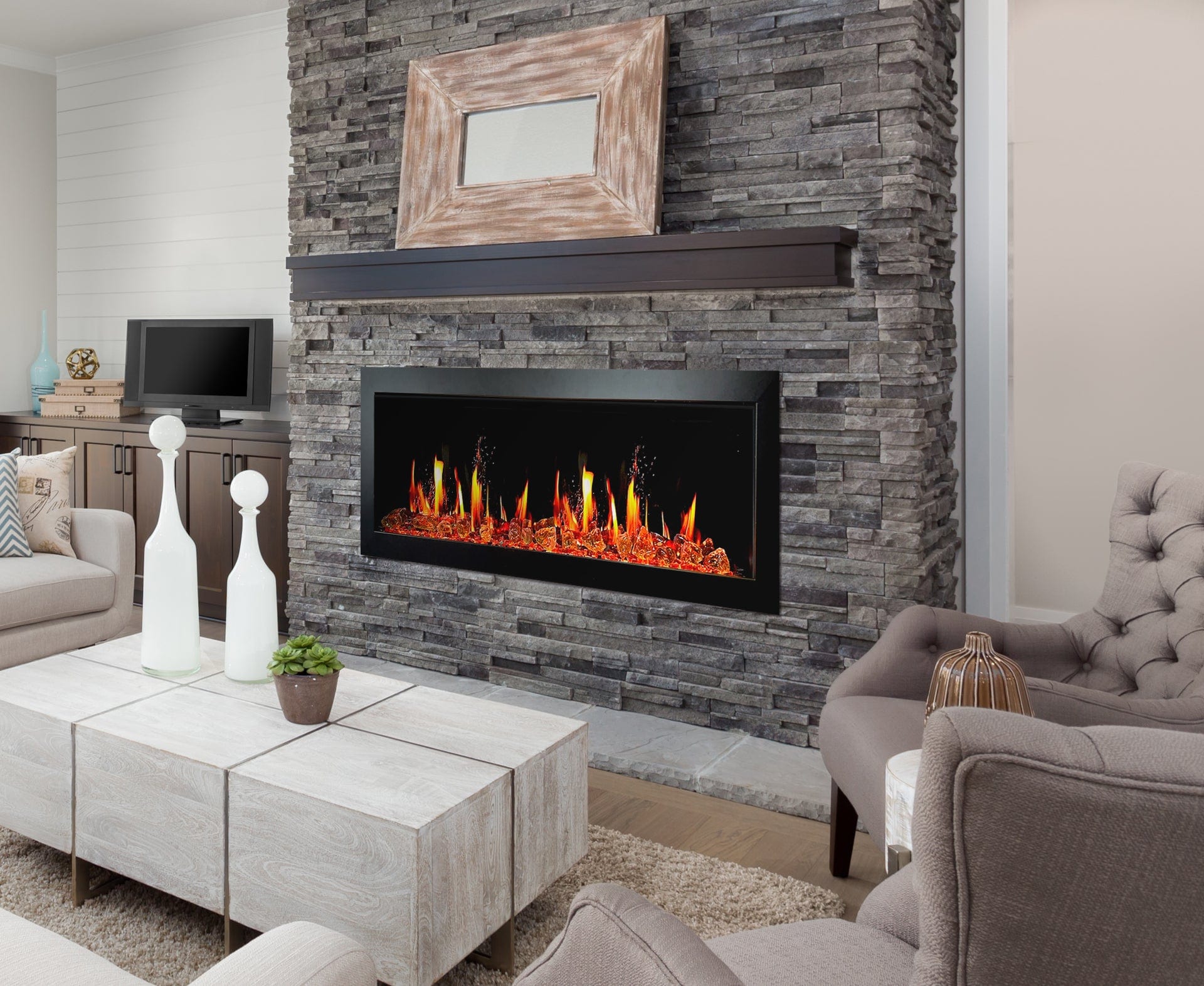 Litedeer Homes Latitude II 48-inch Seamless Push-in Electric Fireplace with Reflective Fire Glass ZEF48XA