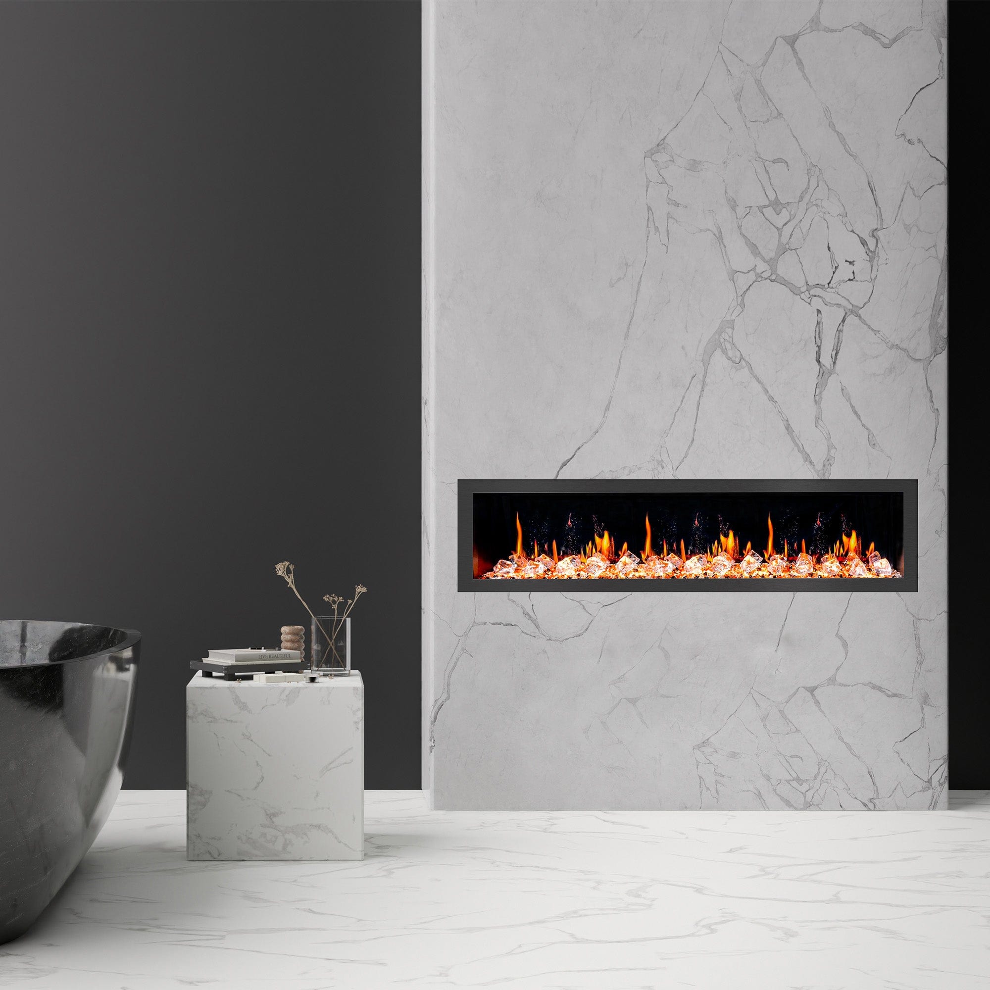 Litedeer Homes Latitude II 78-inch Seamless Push-in Electric Fireplace with Acrylic Crushed Ice Rocks ZEF78VC