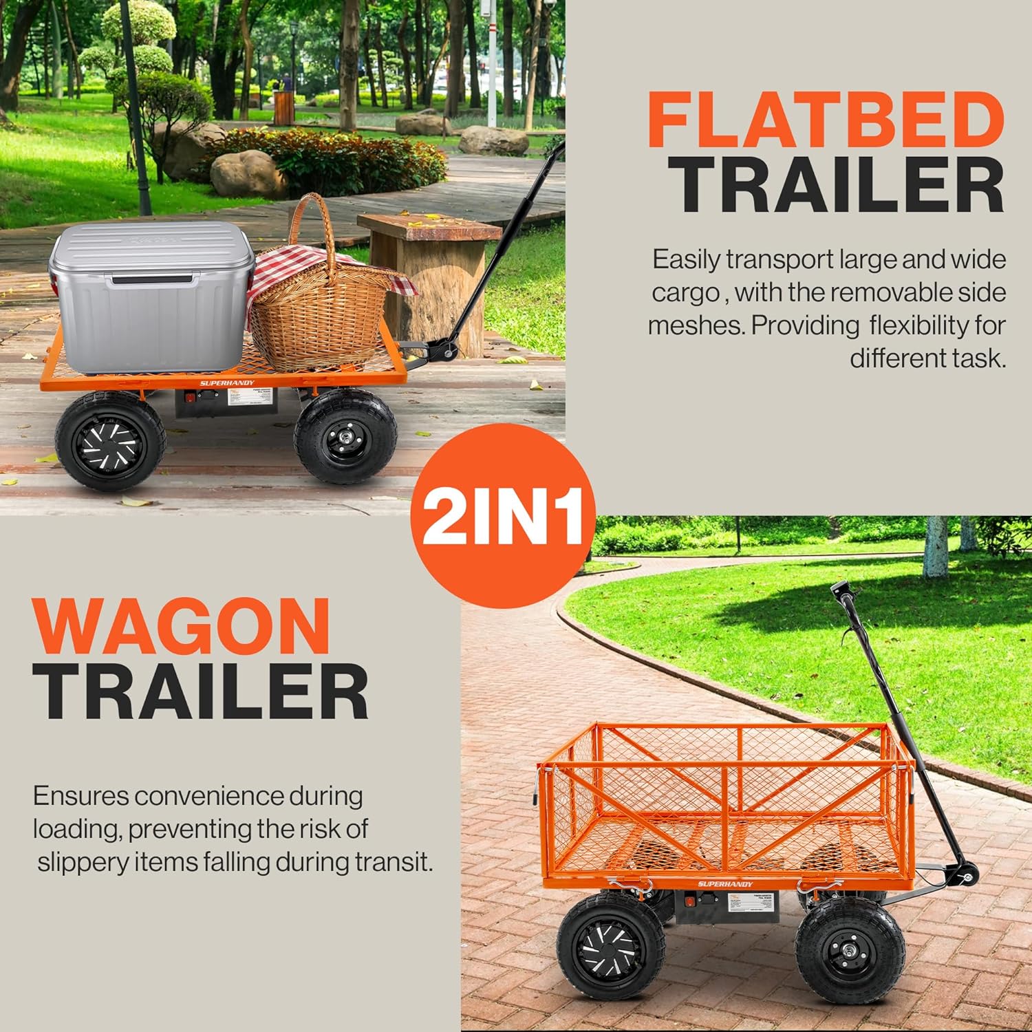 Super Handy Electric Garden Cart Pro - 5.7 Cu Ft, Convertible Flatbed, 440lb Load