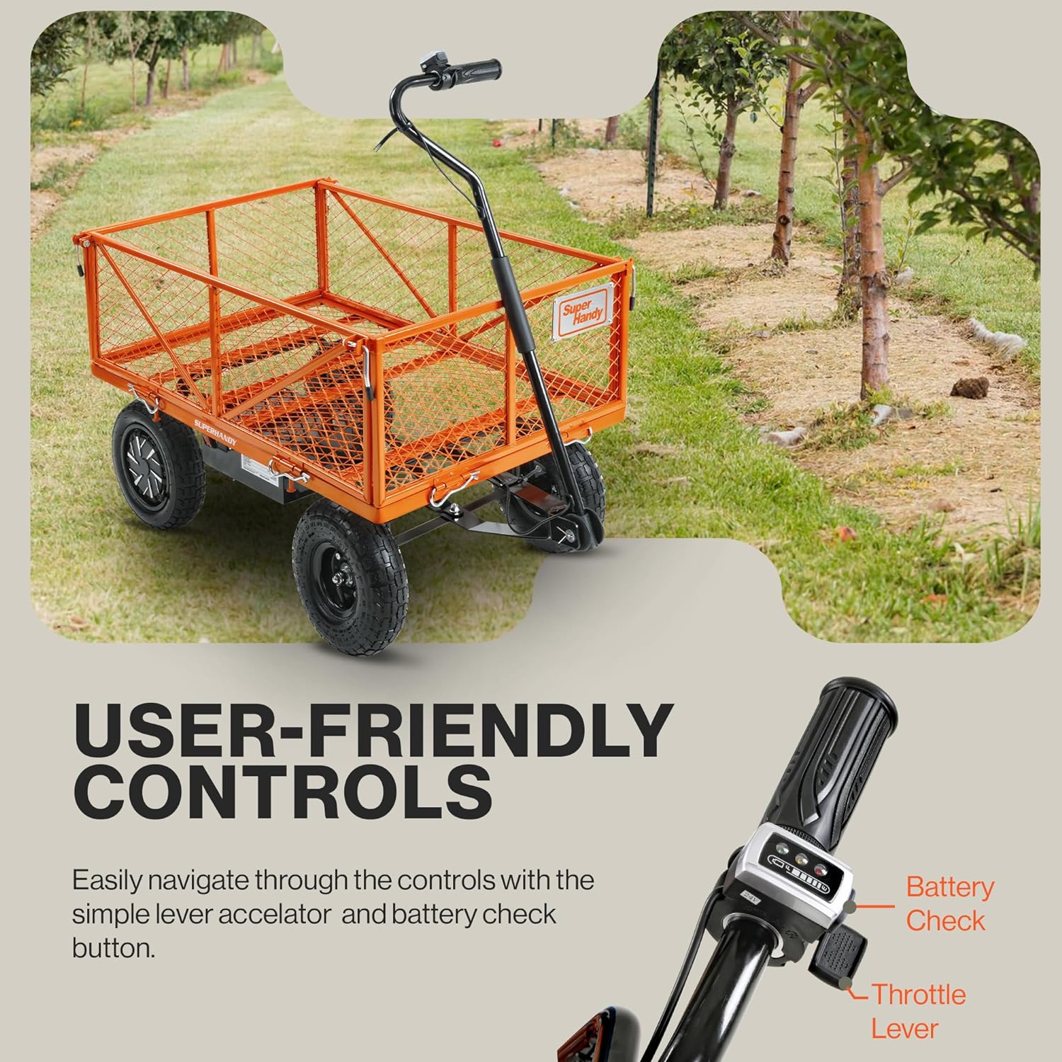 Super Handy Electric Garden Cart Pro - 5.7 Cu Ft, Convertible Flatbed, 440lb Load